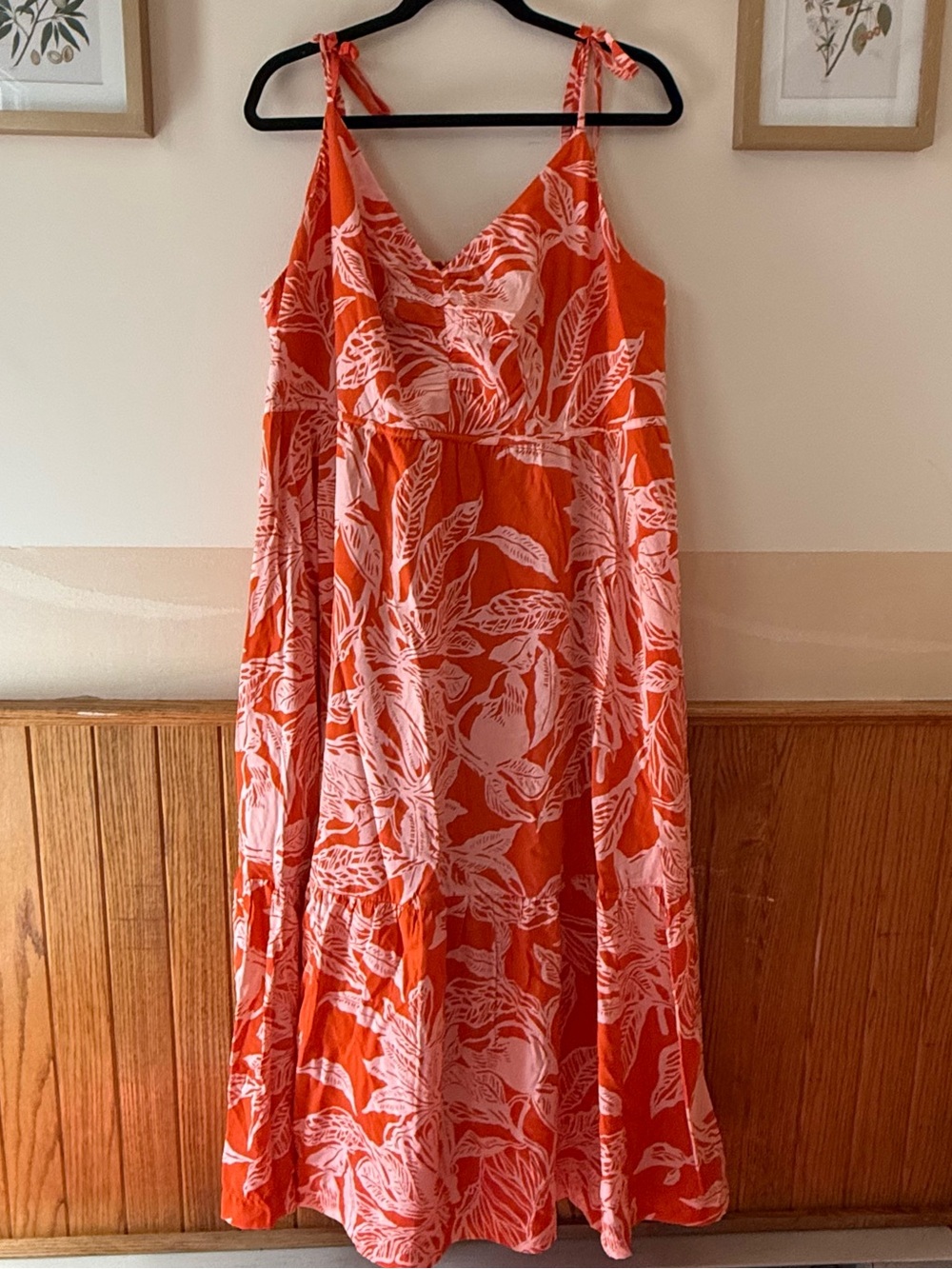 Lands' End Coral and Light Pink Tie-Shoulder Maxi Dress
